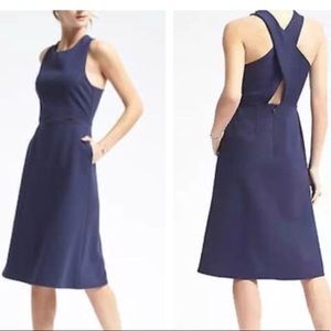 Banana Republic Navy Cross Back Ponte Midi Dress
